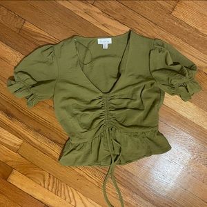 Top shop green puff sleeve top